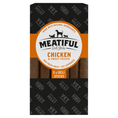 Meatiful chicken and sweet potato deli sticks 110g, imported from the UK
