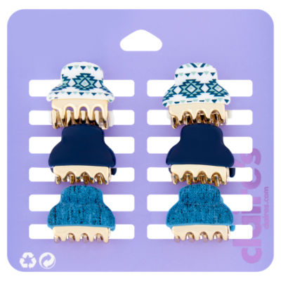 Claire's hair claws denim print set of 6 - British product