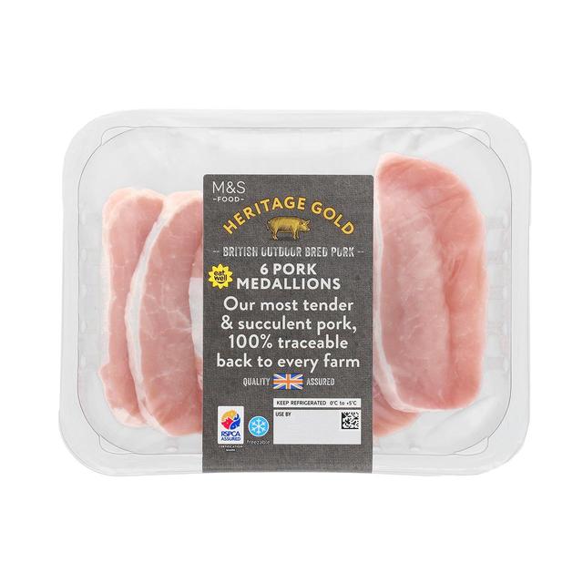 M&S 6 Heritage Gold British Outdoor Bred Pork Loin Medallions   300g