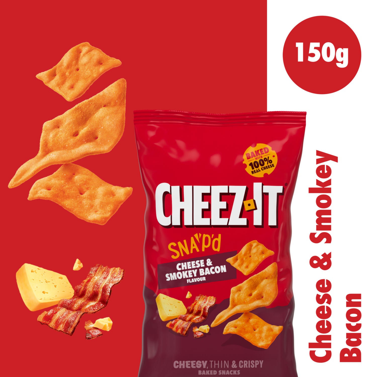 Cheez-It thin crispy snacks Cheese & Smokey Bacon 150g, UK version
