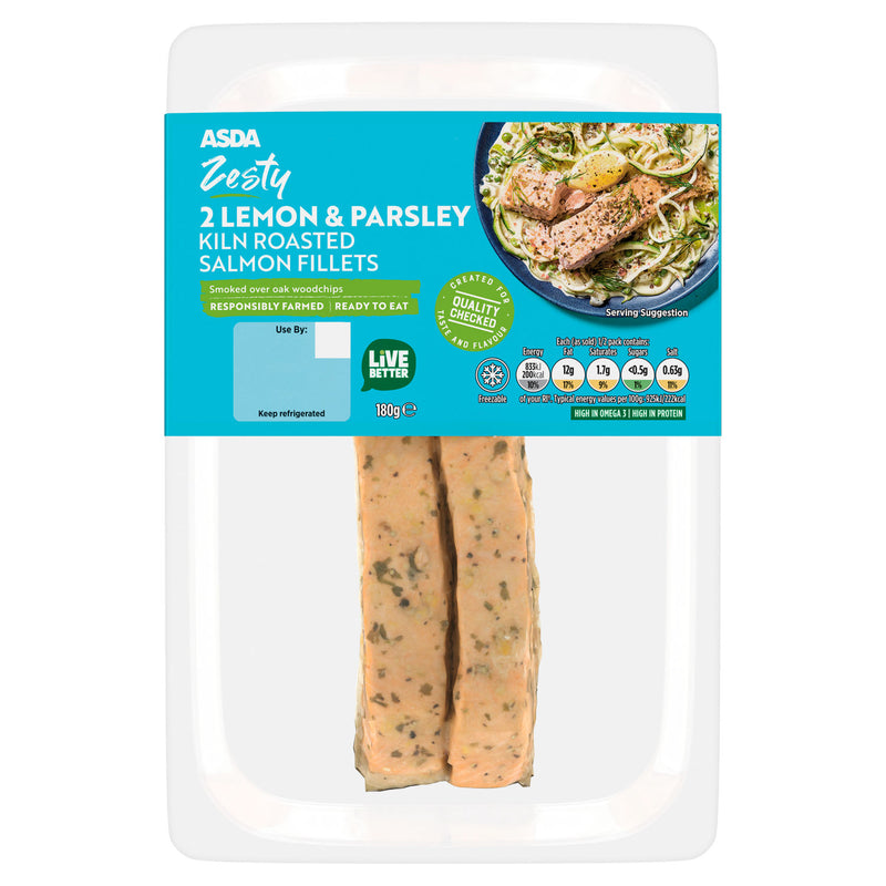 ASDA lemon and parsley salmon fillets 180g, imported from the UK