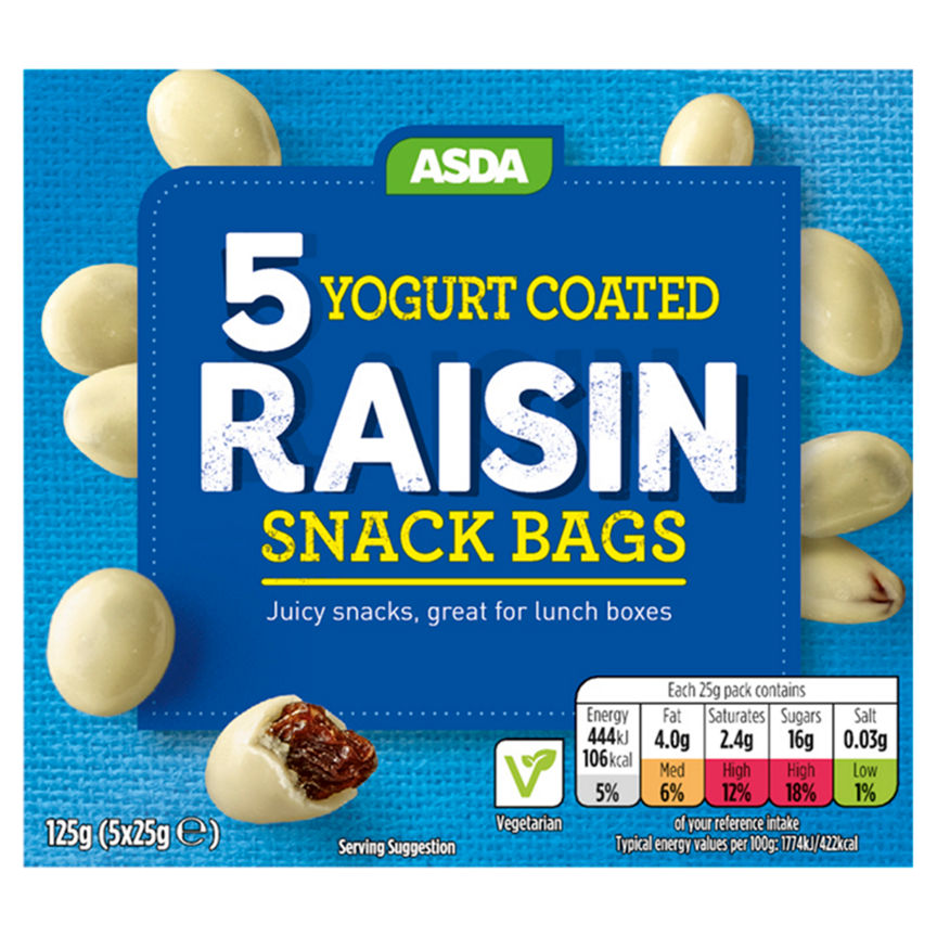 ASDA Yogurt Coated Raisin Snack Bags 5 x 25g (125g) GOODS ASDA   