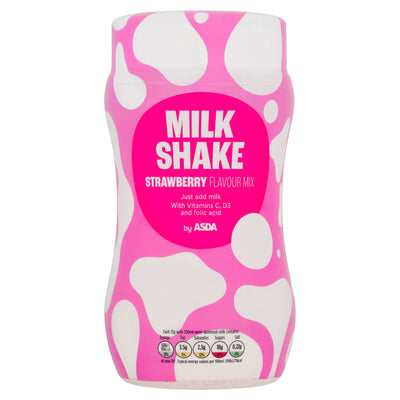 ASDA Strawberry Flavour Milk Shake Mix Powder Fortified with Vitamins 300g- Buy online at McGrocer