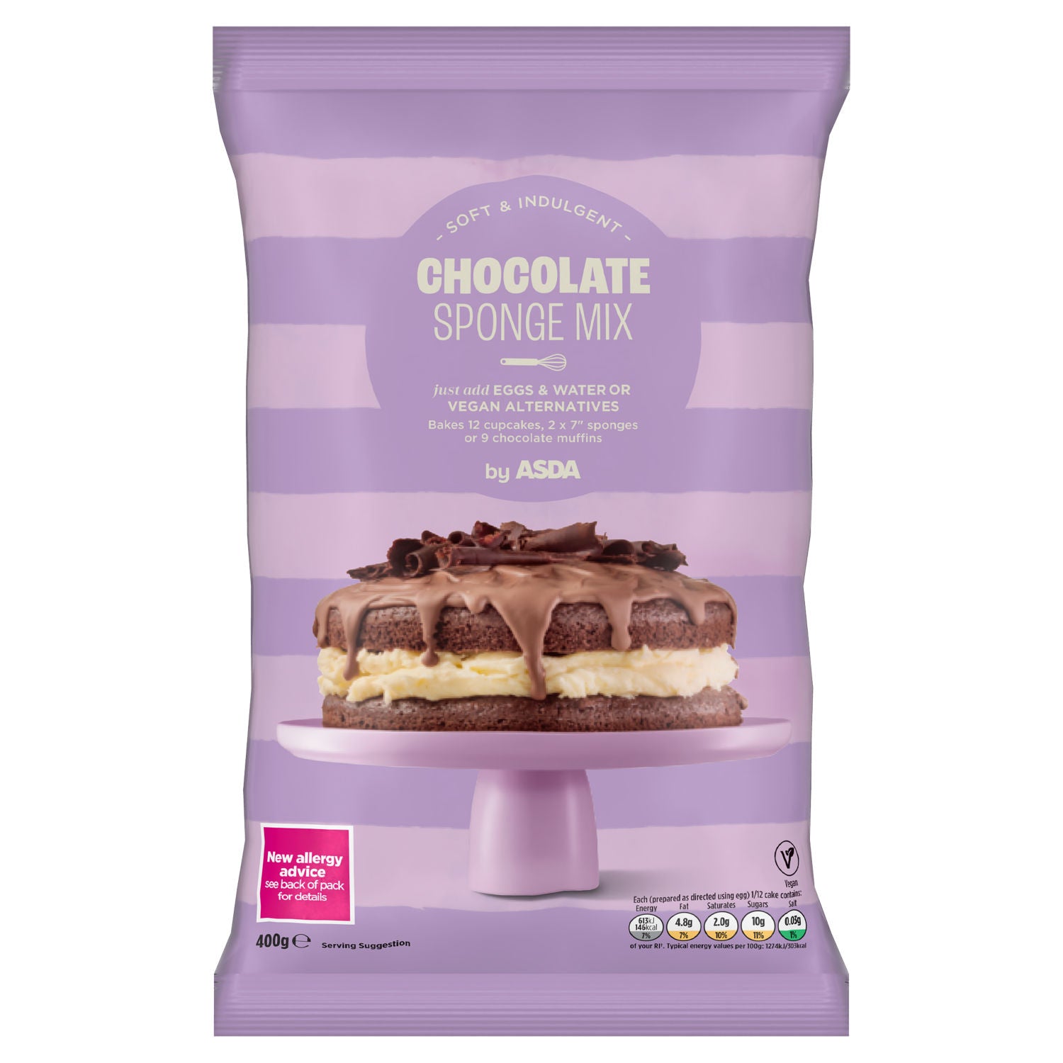 ASDA chocolate sponge mix 400g, imported from the UK