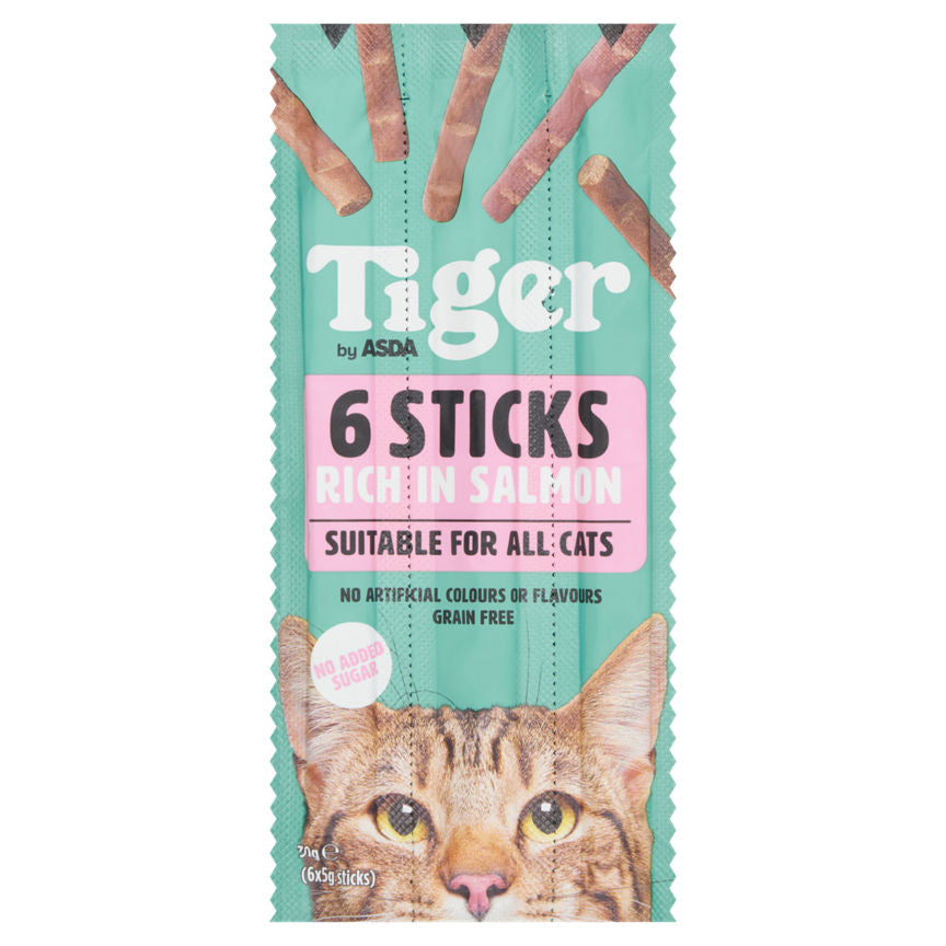 Tiger by ASDA 6 Sticks Rich In Salmon Suitable For All Cats 30g GOODS ASDA   