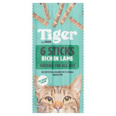 ASDA Tiger Sticks lamb cat treats 6 x 5g pack (British brand)