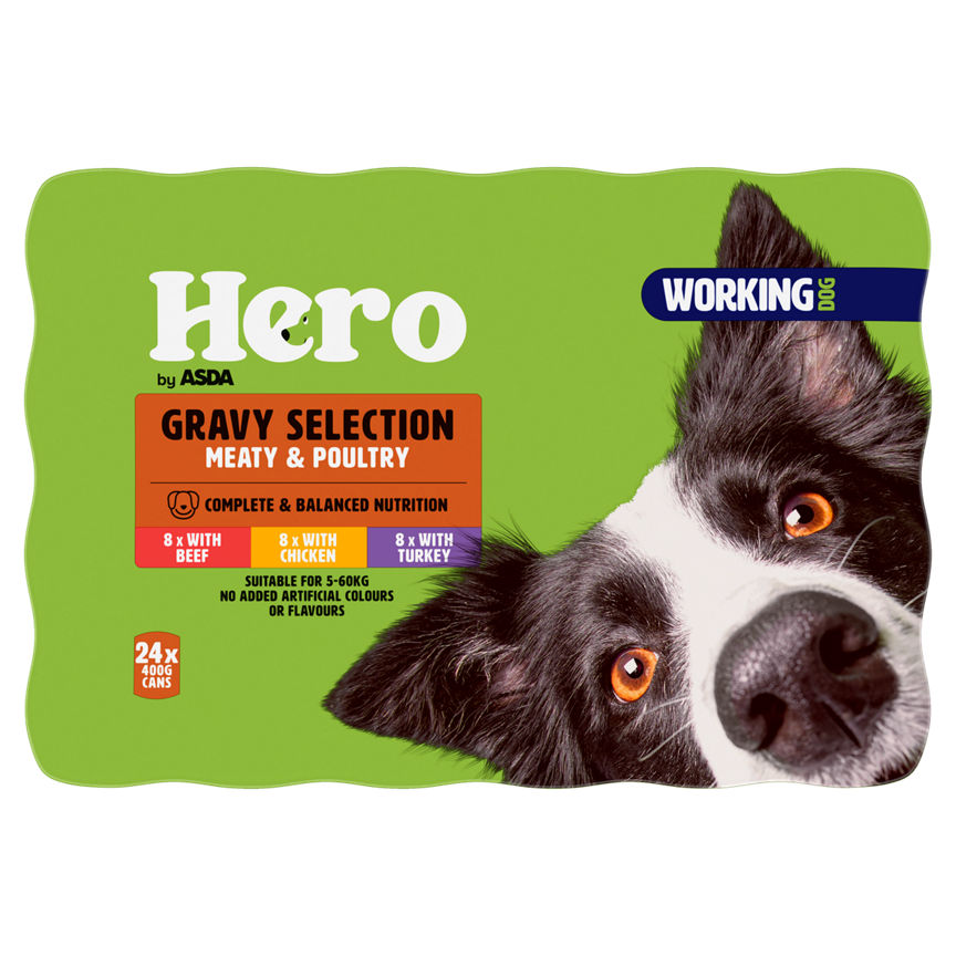 Hero by ASDA Working Dog Food Meat & Poultry Gravy Selection 24 x 400g Cans