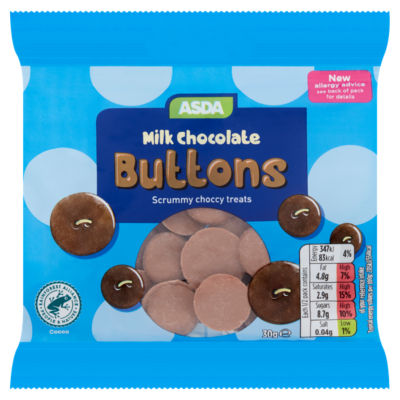 Botones de chocolate con leche ASDA 30 g - Producto británico