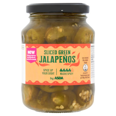 ASDA sliced green jalapeños pickled peppers 340g - British product