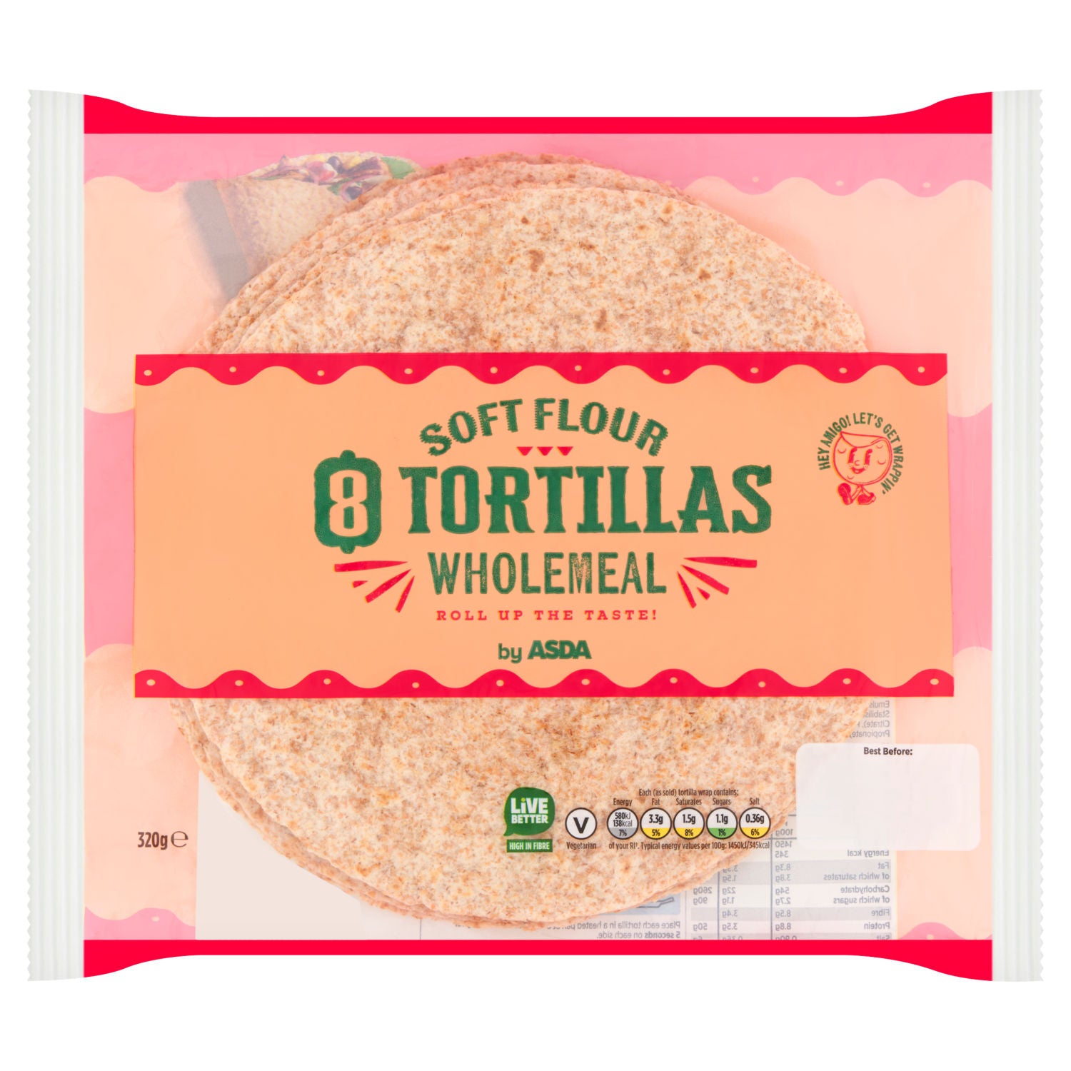 ASDA wholemeal tortillas 320g - British product
