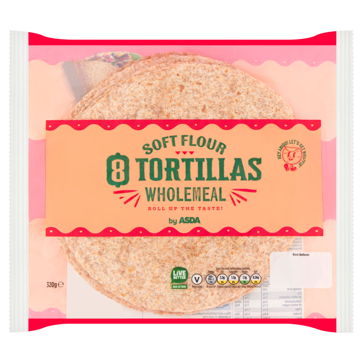 ASDA wholemeal tortillas 320g - British product