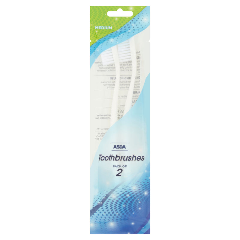 ASDA medium toothbrushes 2 pack for oral care, UK version
