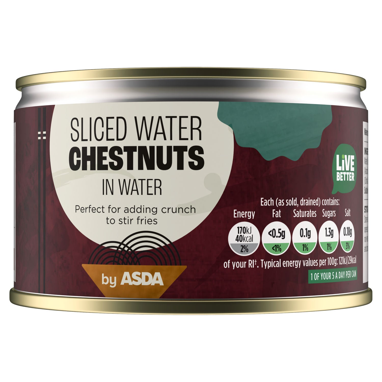 ASDA sliced water chestnuts in water 225g, imported from the UK
