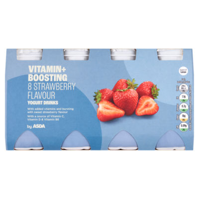 ASDA ASDA Vitamin+ Boosting Strawberry Flavour Yogurt Drinks 8 x 100g- Buy online at McGrocer