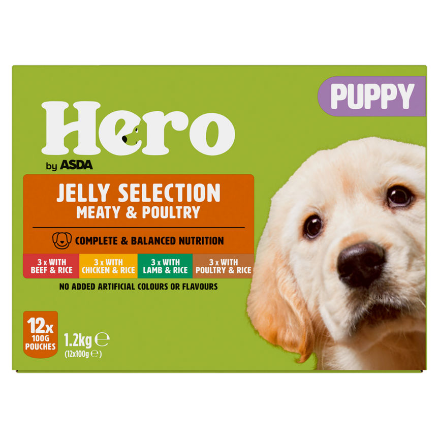 Hero by ASDA Puppy Dog Food Jelly Selection Meaty & Poultry 12 x 100g Pouches GOODS ASDA   