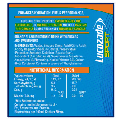 Lucozade Sport Orange isotonic drink 500ml (British brand)