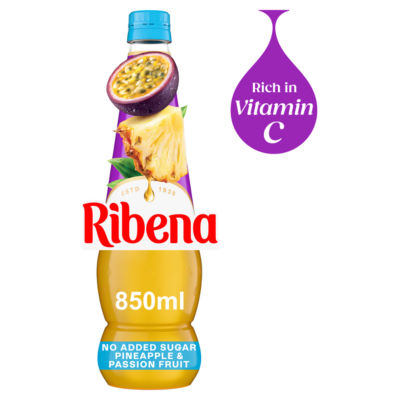 Ribena Pineapple Passion Fruit Squash 850ml (British brand)