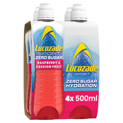 Lucozade Sport Zero Sucre Framboise & Fruit de la Passion Boisson pour Sportifs 4 x 500ml