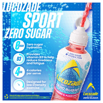 Lucozade Sport Zero Sucre Framboise & Fruit de la Passion Boisson pour Sportifs 4 x 500ml