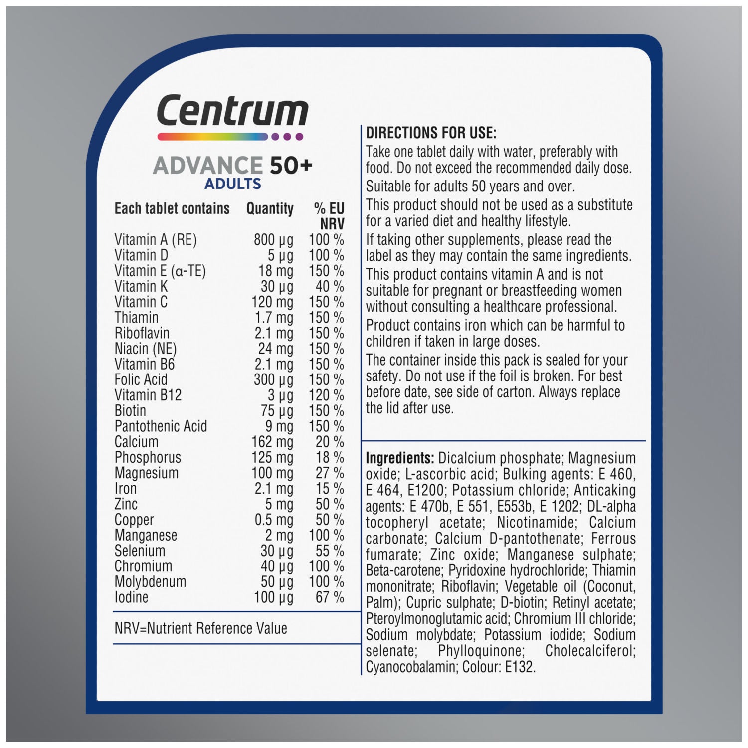 Centrum Advance 50+ multivitamin tablets 30s - British product
