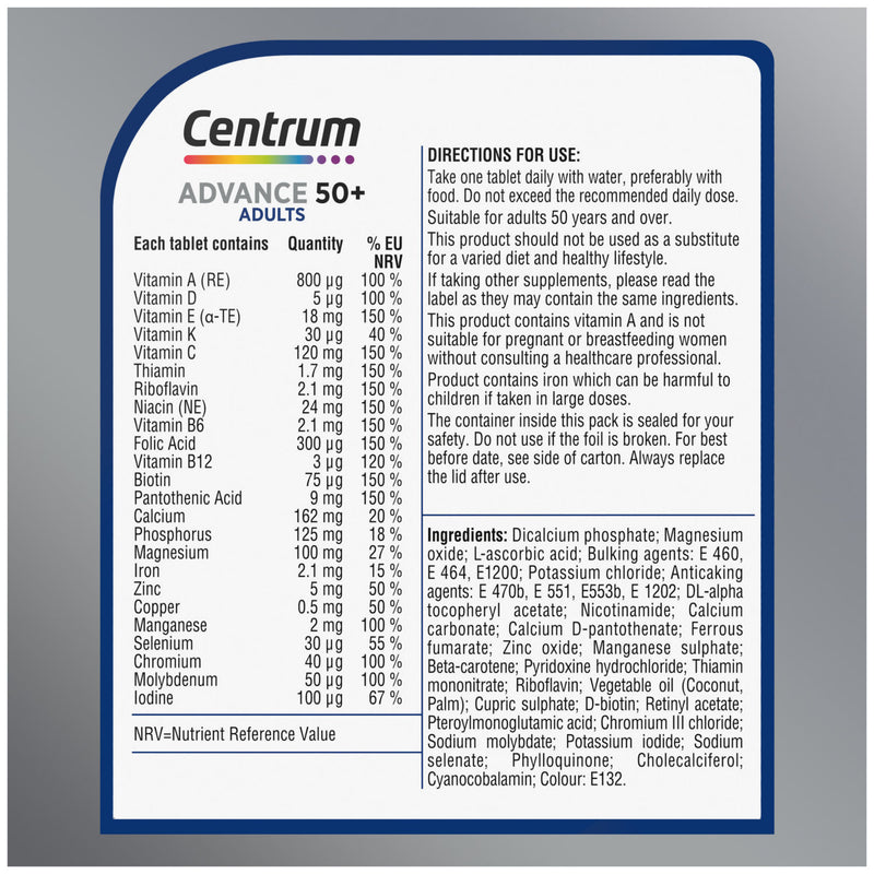 Centrum Advance 50+ multivitamin tablets 30s - British product