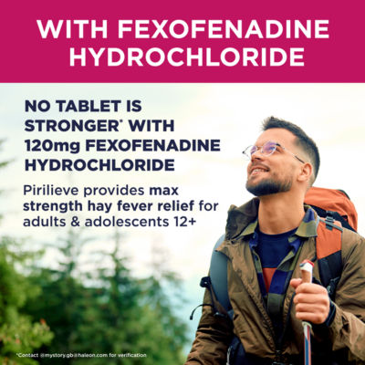 Pirilieve fexofenadine hayfever relief tablets 120mg 30s, imported from the UK