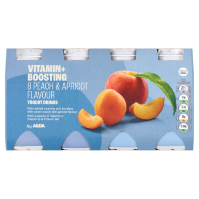 ASDA ASDA Vitamin+ Boosting Peach & Apricot Flavour Yogurt Drinks 8 x 100g (800g)- اشترِ عبر الإنترنت من McGrocer