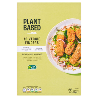 ASDA plantebaserte grønnsaksfingre 452 g, importert fra Storbritannia