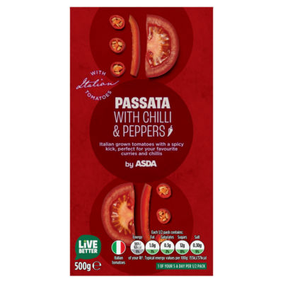 ASDA Passata mit Chili & Paprika Italienische Tomatensauce 500g