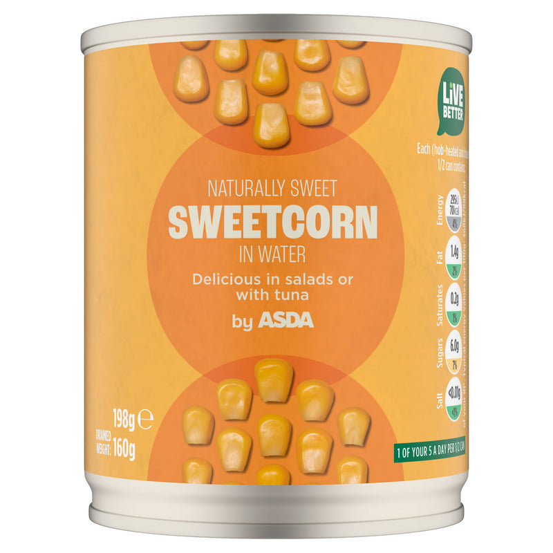 ASDA sweetcorn in water 198g canned (British brand)