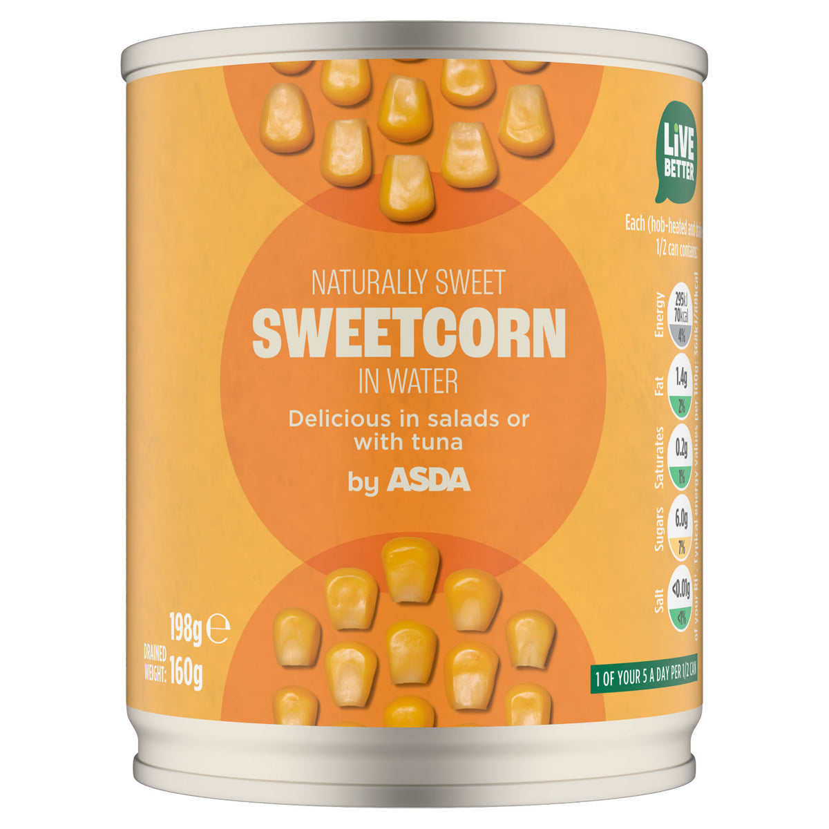 ASDA sweetcorn in water 198g canned (British brand)