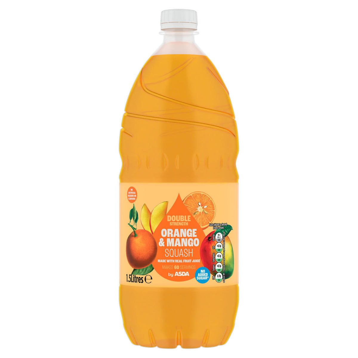 ASDA orange & mango squash 1.5 litres, no added sugar - British product