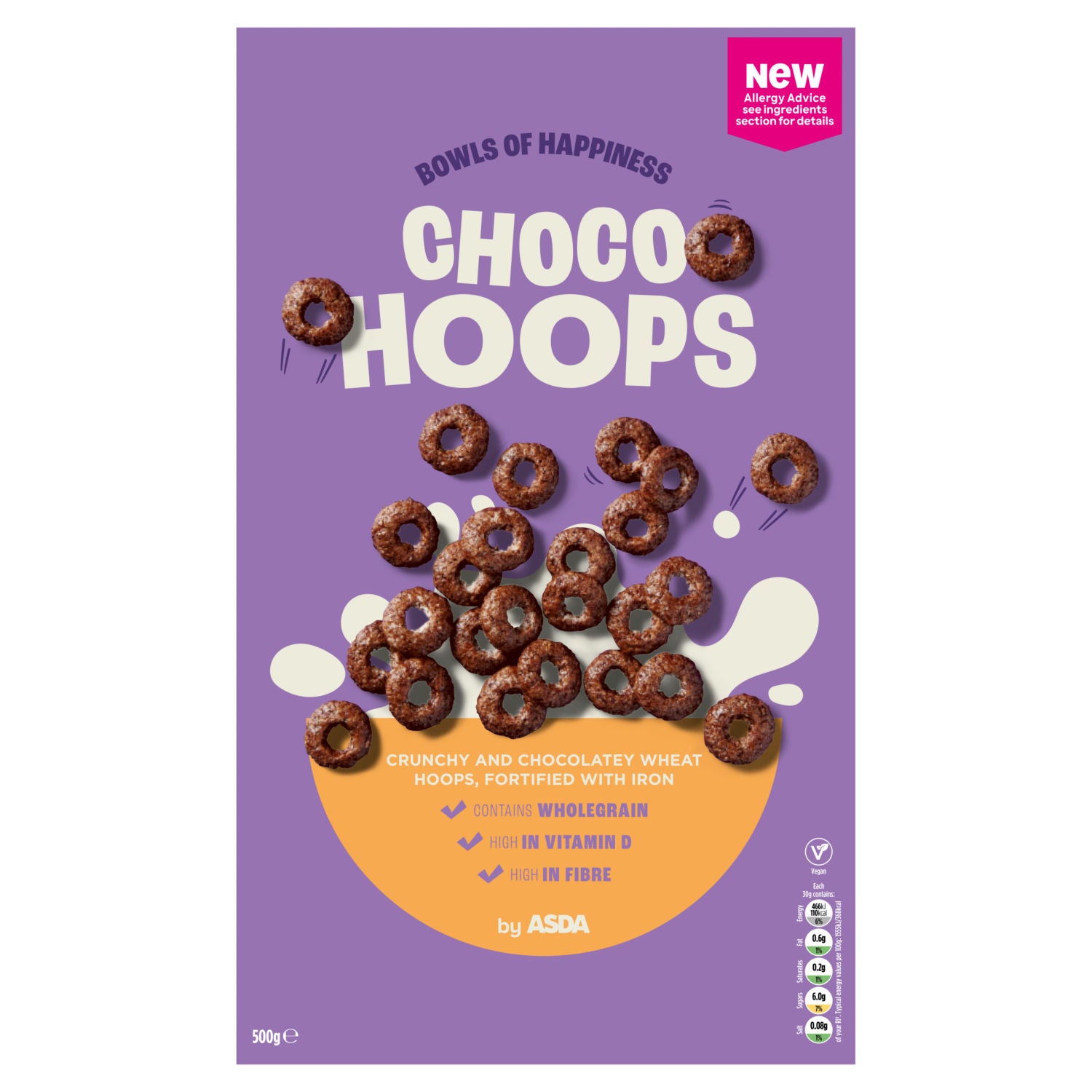 ASDA Choco Hoops chocolate wholegrain cereal 500g - British product