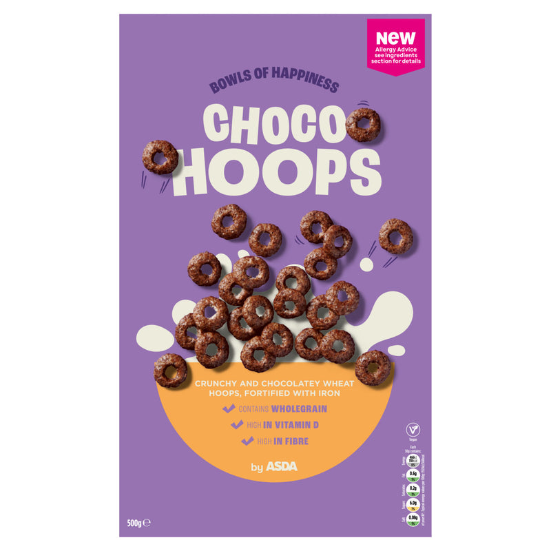 ASDA Choco Hoops chocolate wholegrain cereal 500g - British product
