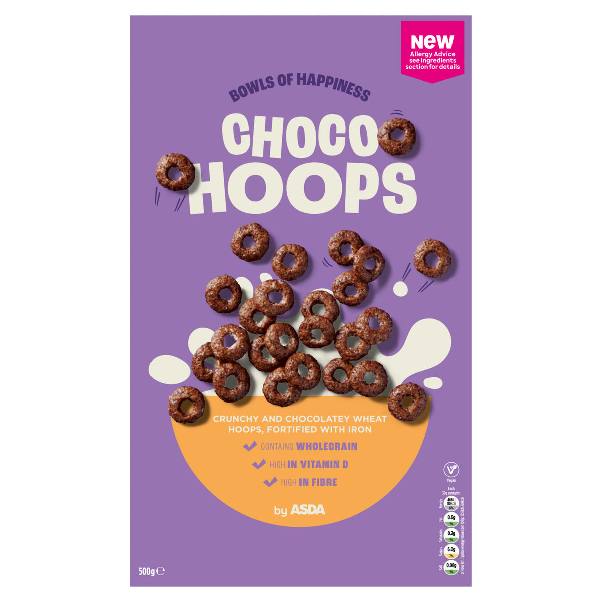 ASDA Choco Hoops chocolate wholegrain cereal 500g - British product