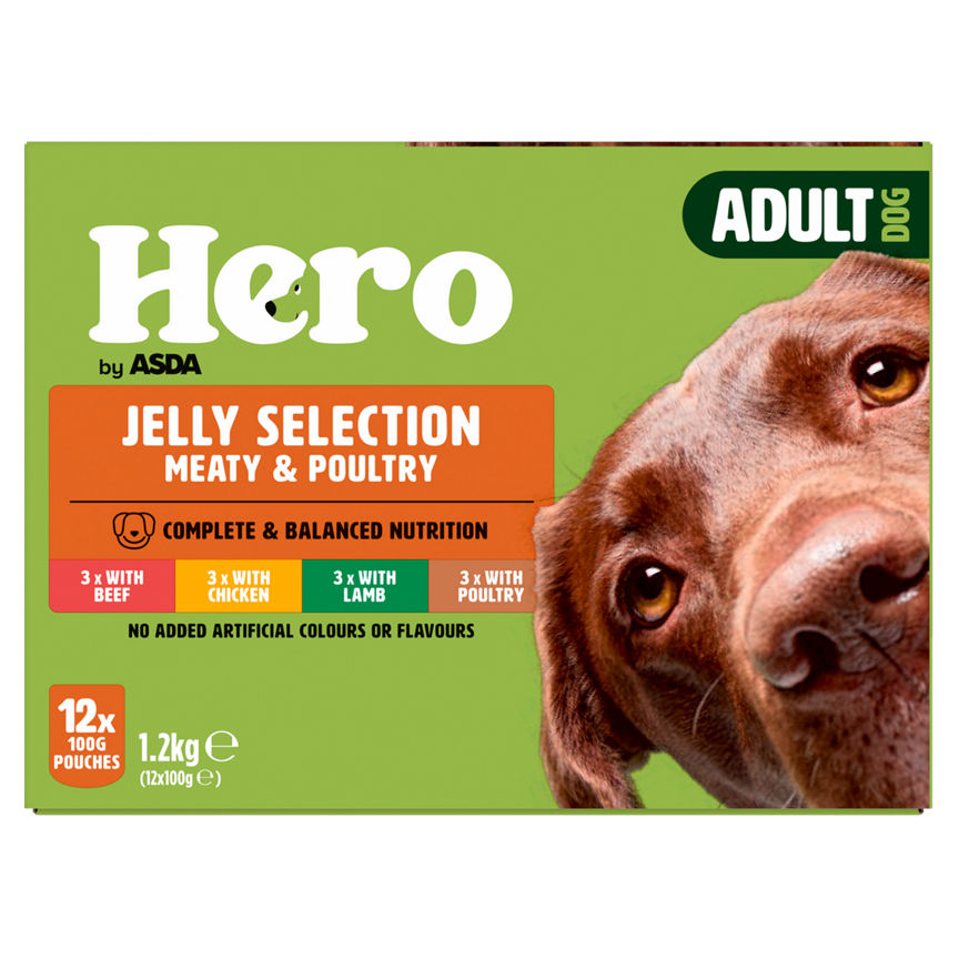 Hero by ASDA Adult Dog Food Jelly Selection Meaty & Poultry 12 x 100g Pouches GOODS ASDA   