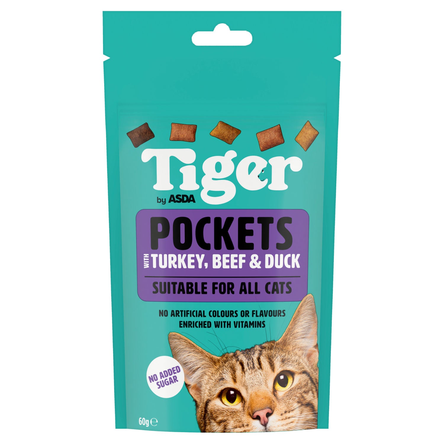 Tiger Pockets cat treats Turkey Beef Duck 60g (British brand)