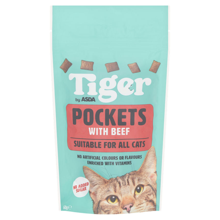 Tiger by ASDA Pockets With Beef Suitable For All Cats 60g GOODS ASDA   