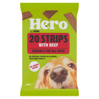 ASDA Hero by ASDA 20 Strips with Beef Dog Treats 200g- Buy online at McGrocer