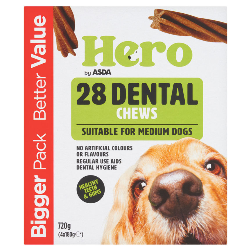 Hero by ASDA 28 Dental Chews Suitable For Medium Dogs 4x180g