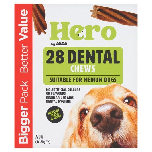 Hero by ASDA 28 Dental Chews Suitable For Medium Dogs 4x180g GOODS ASDA   