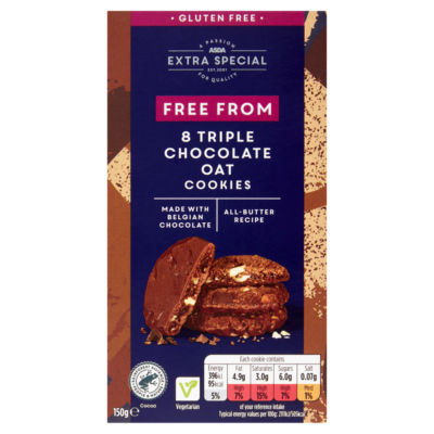 ASDA ASDA Extra Special Free From 8 Triple Chocolate Oat Cookies 150g- Buy online at McGrocer