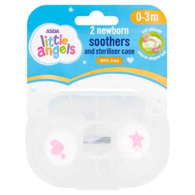 ASDA Little Angels newborn soothers with steriliser case 0-3 months, imported from the UK
