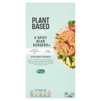 ASDA ASDA Plantebaserte Krydrede Bønneburgere 4 Pakke Vegansk 454g - Kjøp online hos McGrocer