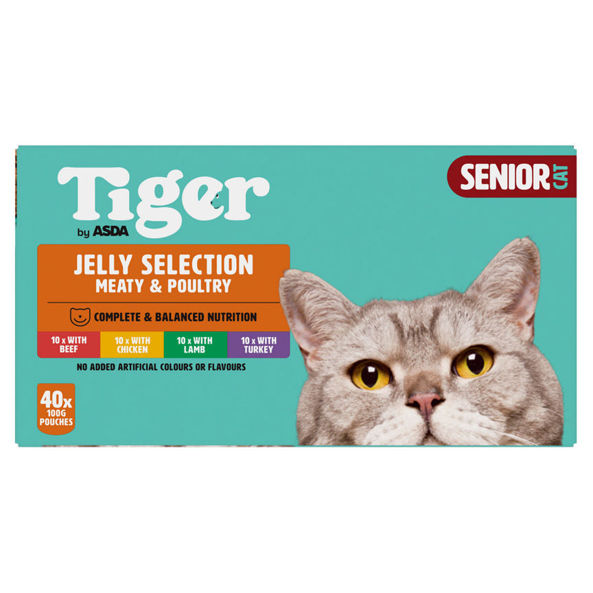 Tiger by ASDA Senior Cat Food Jelly Selection Meaty & Poultry 40 x 100g Pouches