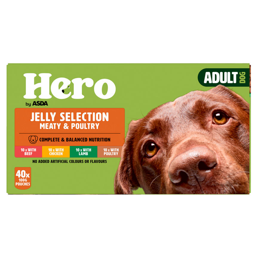 Hero by ASDA Adult Dog Food Jelly Selection Meaty & Poultry 40 x 100g Pouches GOODS ASDA   