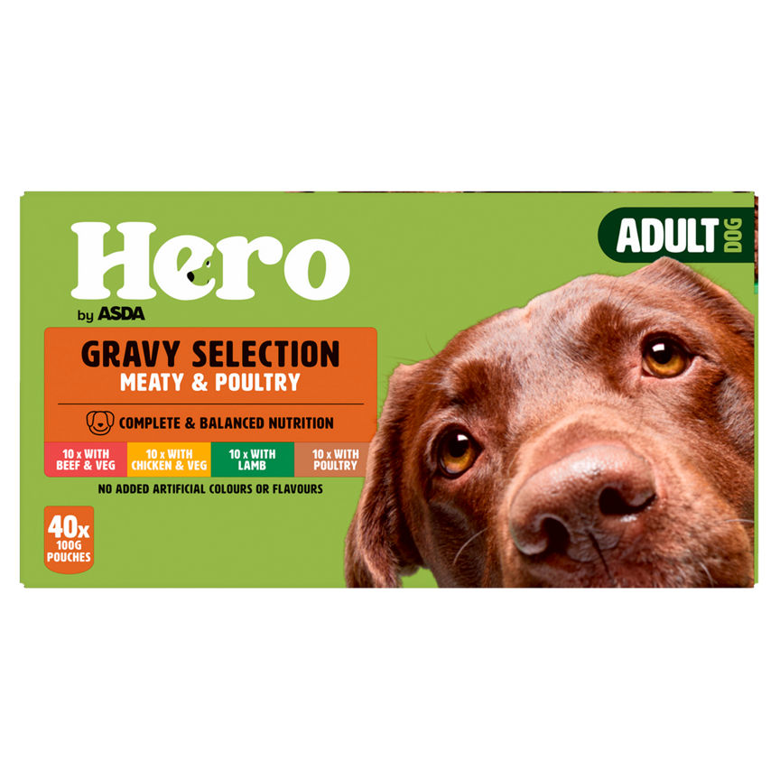 Hero by ASDA Adult Dog Food Gravy Selection Meaty & Poultry 40 x 100g Pouches GOODS ASDA   