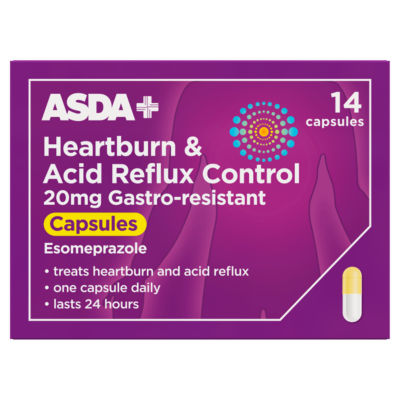 ASDA heartburn relief capsules 20mg 14 capsules, imported from the UK