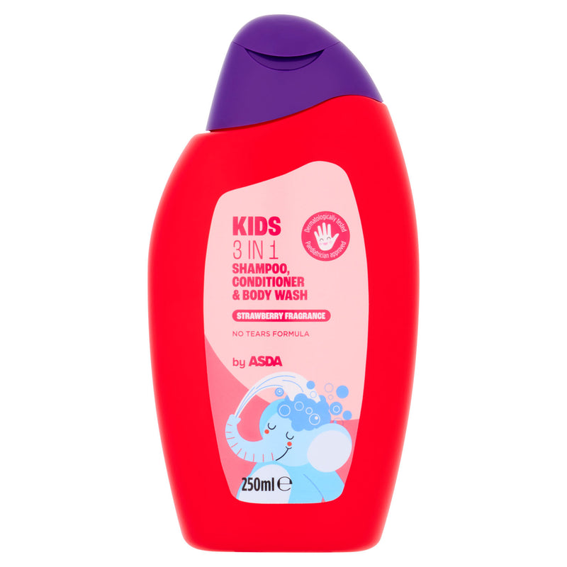 ASDA strawberry children's 3-in-1 shampoo, conditioner and body wash 250ml - British product