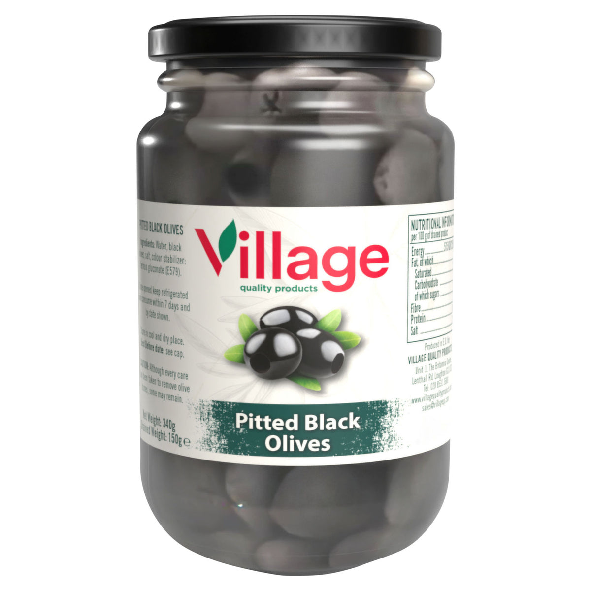 Village Quality Products pitted black olives 340g, UK version